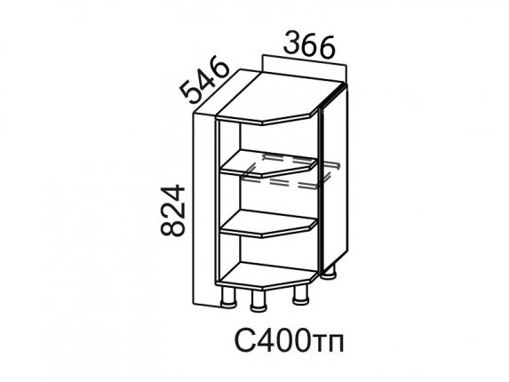 Стол-рабочий торцевой с полками 400 С400тп Вектор 366х824х546